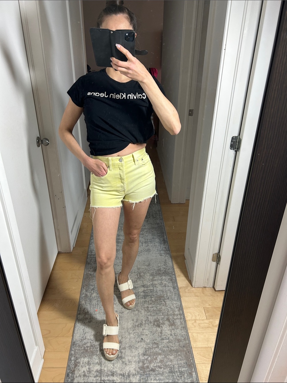 🌼 GAP Light Yellow Cut-Off Denim Shorts | Button Closure | Stretch Fit